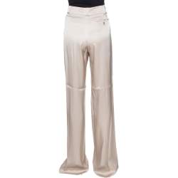 Pre Owned Giorgio Armani Beige Silk Satin Wide Leg Pants M