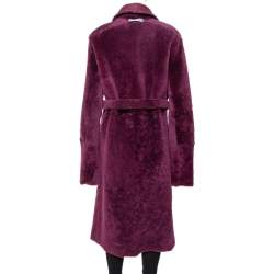 Pre Owned Giorgio Armani Burgundy Shearling Belted Coat M