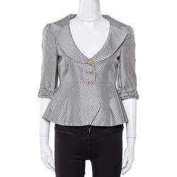 Giorgio Armani Grey Metallic Jacquard Patterned Peplum Jacket S
