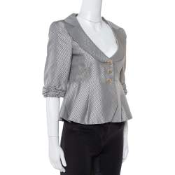 Giorgio Armani Grey Metallic Jacquard Patterned Peplum Jacket S