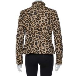 Pre Owned Giorgio Armani Leopard Pattern Jacquard Zip Front Jacket M