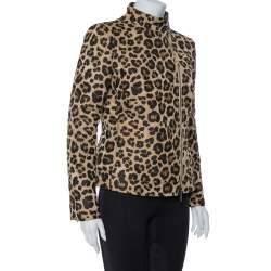 Pre Owned Giorgio Armani Leopard Pattern Jacquard Zip Front Jacket M