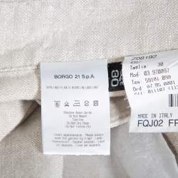 Giorgio Armani Silver Linen Logo Embellished Straight Leg Pants M