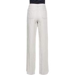Giorgio Armani Silver Linen Logo Embellished Straight Leg Pants M