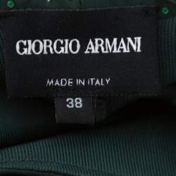 Pre Owned Giorgio Armani Dark Green Embellished Mesh & Knit Draped  Maxi Dress S 