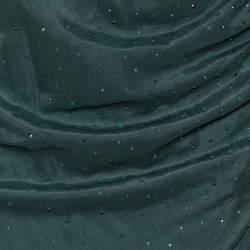 Pre Owned Giorgio Armani Dark Green Embellished Mesh & Knit Draped  Maxi Dress S 