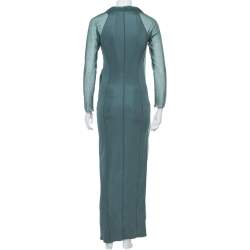 Pre Owned Giorgio Armani Dark Green Embellished Mesh & Knit Draped  Maxi Dress S 