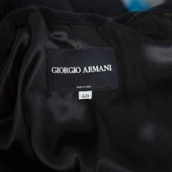 Pre Owned Giorgio Armani Black Rabbit Hair and Wool Blend Bow Detail Coat S