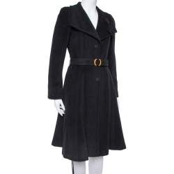 Pre Owned Giorgio Armani Black Rabbit Hair and Wool Blend Bow Detail Coat S