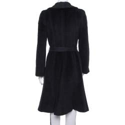 Pre Owned Giorgio Armani Black Rabbit Hair and Wool Blend Bow Detail Coat S