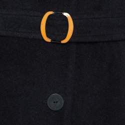 Pre Owned Giorgio Armani Black Rabbit Hair and Wool Blend Bow Detail Coat S