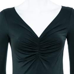Pre Owned Emporio Armani Dark Green Ruched Knit Fitted Tunic S