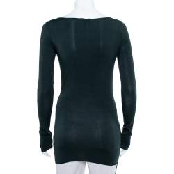 Pre Owned Emporio Armani Dark Green Ruched Knit Fitted Tunic S