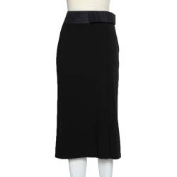 Pre Owned Giorgio Armani Black Wool Bow Detail Midi Skirt M