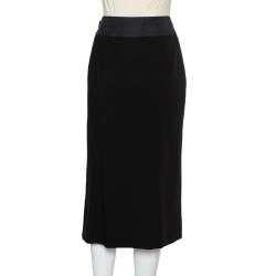 Pre Owned Giorgio Armani Black Wool Bow Detail Midi Skirt M