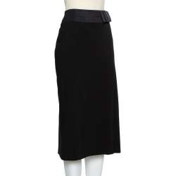 Pre Owned Giorgio Armani Black Wool Bow Detail Midi Skirt M