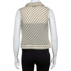 Pre Owned Giorgio Armani Bicolor Striped Silk Sleeveless Cowl Neck Top M