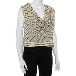Pre Owned Giorgio Armani Bicolor Striped Silk Sleeveless Cowl Neck Top M