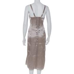 Pre Owned Giorgio Armani Beige Pleated Front Detail Sleeveless Midi Dress S