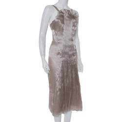 Pre Owned Giorgio Armani Beige Pleated Front Detail Sleeveless Midi Dress S