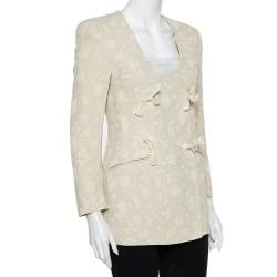 Giorgio Armani Cream Floral Jacquard Tie Detail Vintage Blazer XS
