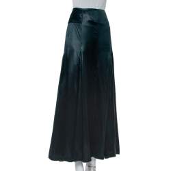 Pre Owned Giorgio Armani Green Sateen Slit Detail Flared Maxi Skirt M