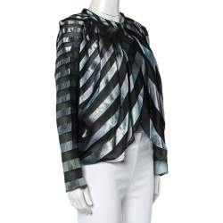 Pre Owned Giorgio Armani Multicolor Striped Jacquard Button Front Pleated Jacket L