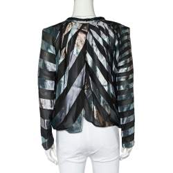 Pre Owned Giorgio Armani Multicolor Striped Jacquard Button Front Pleated Jacket L