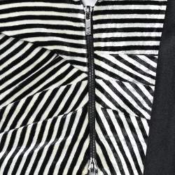 Pre Owned Giorgio Armani Monochrome Striped Velvet Draped Collar Detail Top M