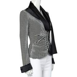 Pre Owned Giorgio Armani Monochrome Striped Velvet Draped Collar Detail Top M