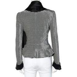 Pre Owned Giorgio Armani Monochrome Striped Velvet Draped Collar Detail Top M