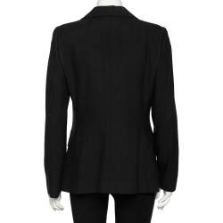 Giorgio Armani Black Textured Wool Bow Detail Button Front Blazer L