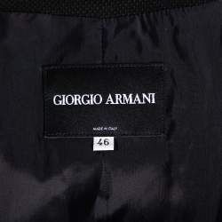 Giorgio Armani Black Textured Wool Bow Detail Button Front Blazer L