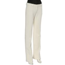 Pre Owned Giorgio Armani Cream Wool Flared Leg Trousers S