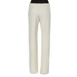 Pre Owned Giorgio Armani Cream Wool Flared Leg Trousers S