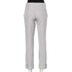 Pre Owned Giorgio Armani Grey Crepe Straight Leg Trousers S