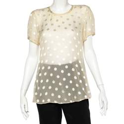 Giorgio Armani Yellow Polka Dot Silk Button Back Top L