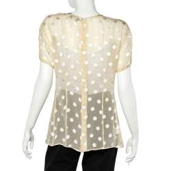 Giorgio Armani Yellow Polka Dot Silk Button Back Top L
