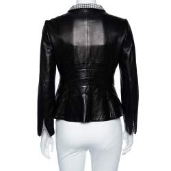 Pre Owned Giorgio Armani Black Leather Paneled Button Front Blazer M