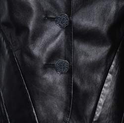 Pre Owned Giorgio Armani Black Leather Paneled Button Front Blazer M