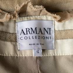 Pre Owned Giorgio Armani Beige Suede Woven Trim Detail Hook Front Jacket L