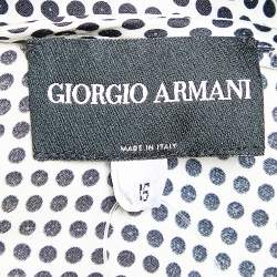 Pre Owned Giorgio Armani White Polka Dotted Silk Satin Gathered Blouse L