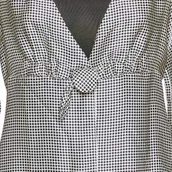 Pre Owned Giorgio Armani White Polka Dotted Silk Satin Gathered Blouse L