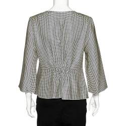 Pre Owned Giorgio Armani White Polka Dotted Silk Satin Gathered Blouse L