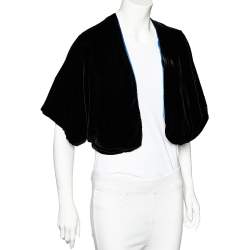 Pre Owned Giorgio Armani Black Velvet & Blue Satin Reversible Cropped Shrug (One Size)