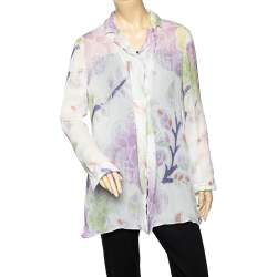 Giorgio Armani White Printed Silk Chiffon Single Button Shirt L