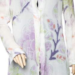 Giorgio Armani White Printed Silk Chiffon Single Button Shirt L