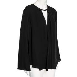 Pre Owned Giorgio Armani Black Georgette Pleated Buckle Neck Detailed Oversized Blouse L