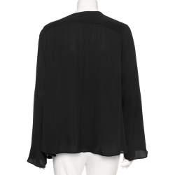 Pre Owned Giorgio Armani Black Georgette Pleated Buckle Neck Detailed Oversized Blouse L