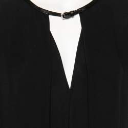 Pre Owned Giorgio Armani Black Georgette Pleated Buckle Neck Detailed Oversized Blouse L